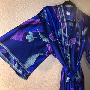 Vintage Pucci-like swim coverup robe jacket in electric blue and purple - sz Sm